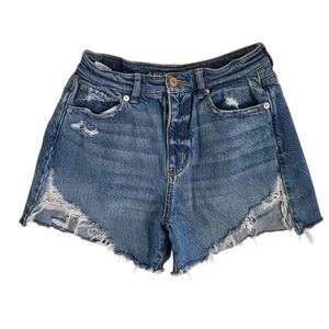 American Eagle Highest Rise‎ Mom Shorts Womens 4 Denim Jean Distressed Boho Blue
